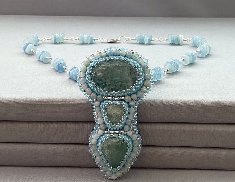 Aquamarine & Sterling Silver Beaded Pendant Necklace