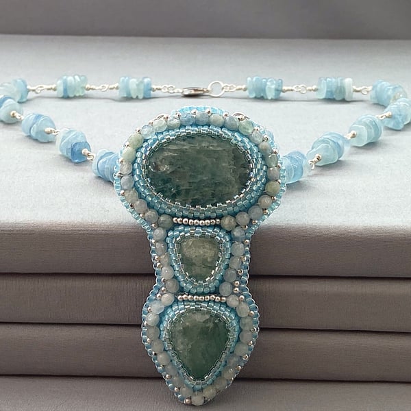 Aquamarine & Sterling Silver Beaded Pendant Necklace