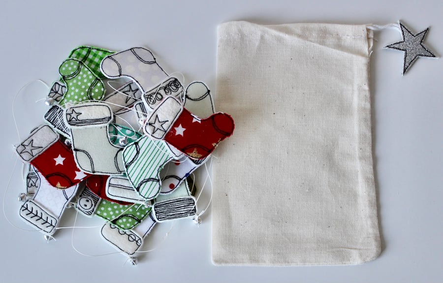 Stocking Garland with Silver Bells Number 1 - Hanging Decoration