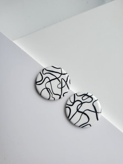 Handmade Polymer Clay Earrings - Abstract Flow Discs