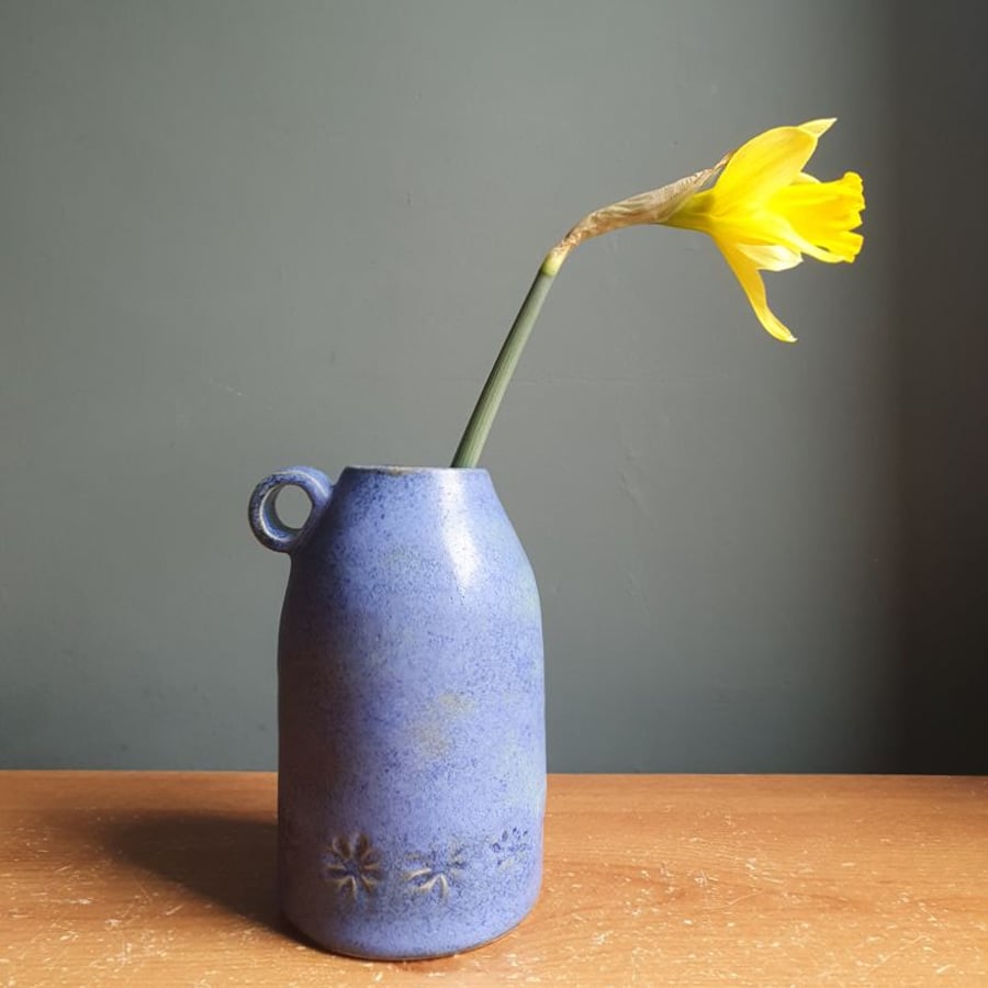 Summer Seconds - Slab built  unique flower vase in blue
