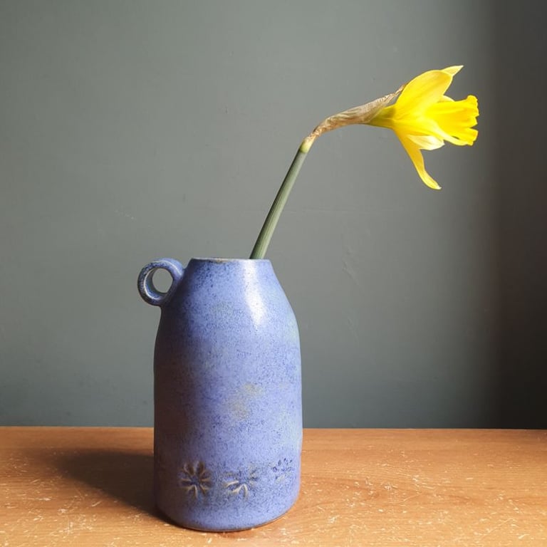 Summer Seconds - Slab built  unique flower vase in blue