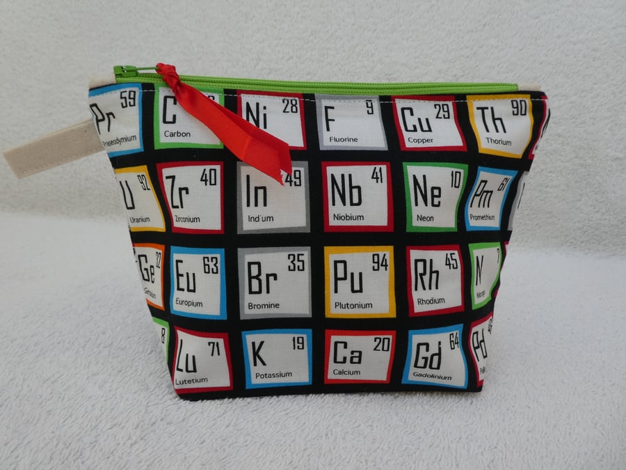 Periodic Table Elements Print Zipped Pouch. Lined with Gusset and Zip Pull.