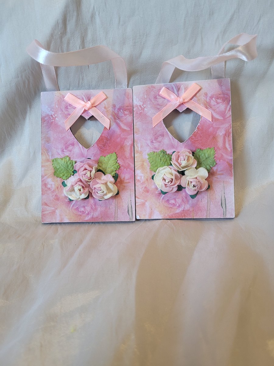 Pink Flower Decopauged Wooden Hanging Decoration