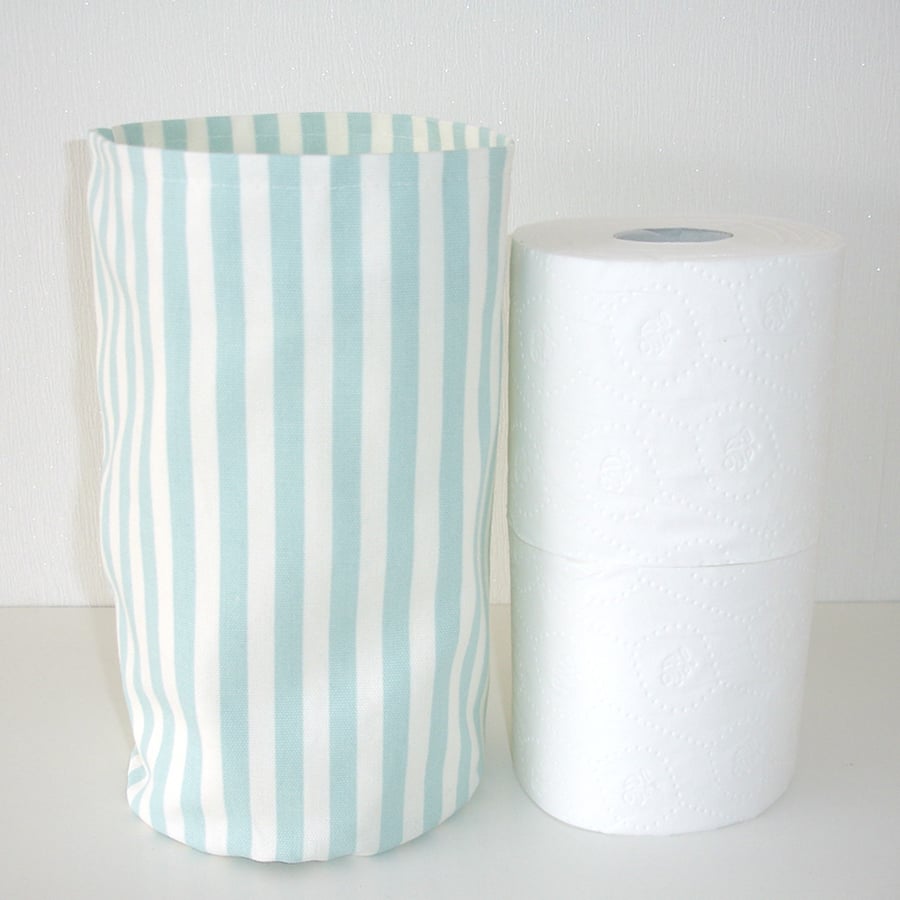 Toilet Roll Holder 2 Loo Roll Storage Basket Duck Egg Striped