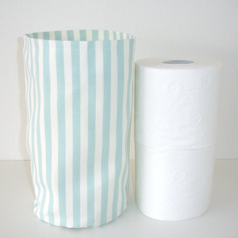 Toilet Roll Holder 2 Loo Roll Storage Basket Duck Egg Striped