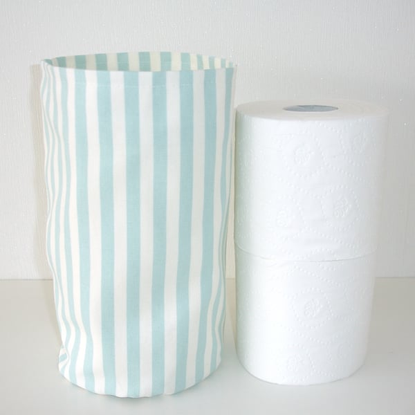 Toilet Roll Holder 2 Loo Roll Storage Basket Duck Egg Striped