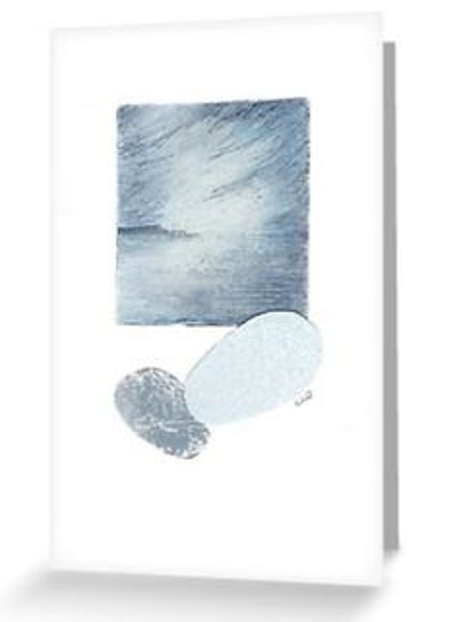 Blank greeting art card coastal view with pebbles