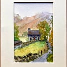 English cottage Lake District Cumbria original small art watercolour 