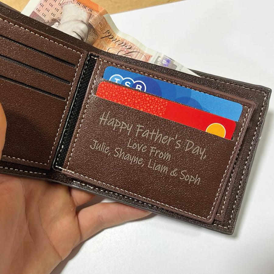 Engraved Leather Men's Wallet for Dad Gift, Father's Day Custom Name and Message