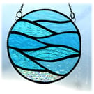 Making Waves Aqua Stained Glass Suncatcher Handmade Ring Sea