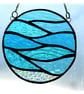 Making Waves Aqua Stained Glass Suncatcher Handmade Ring Sea