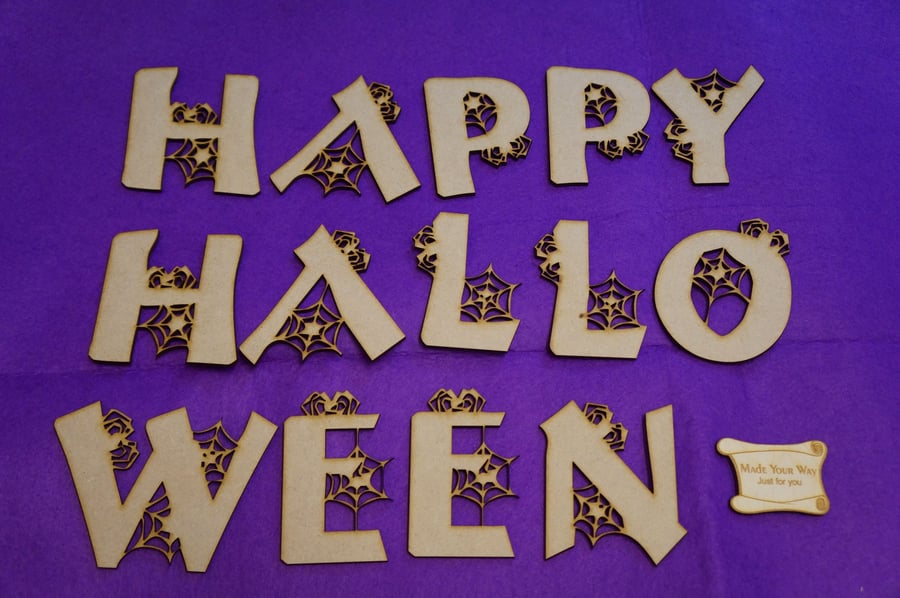 MDF Happy Halloween letters 8-9cm - Laser cut wooden shape 