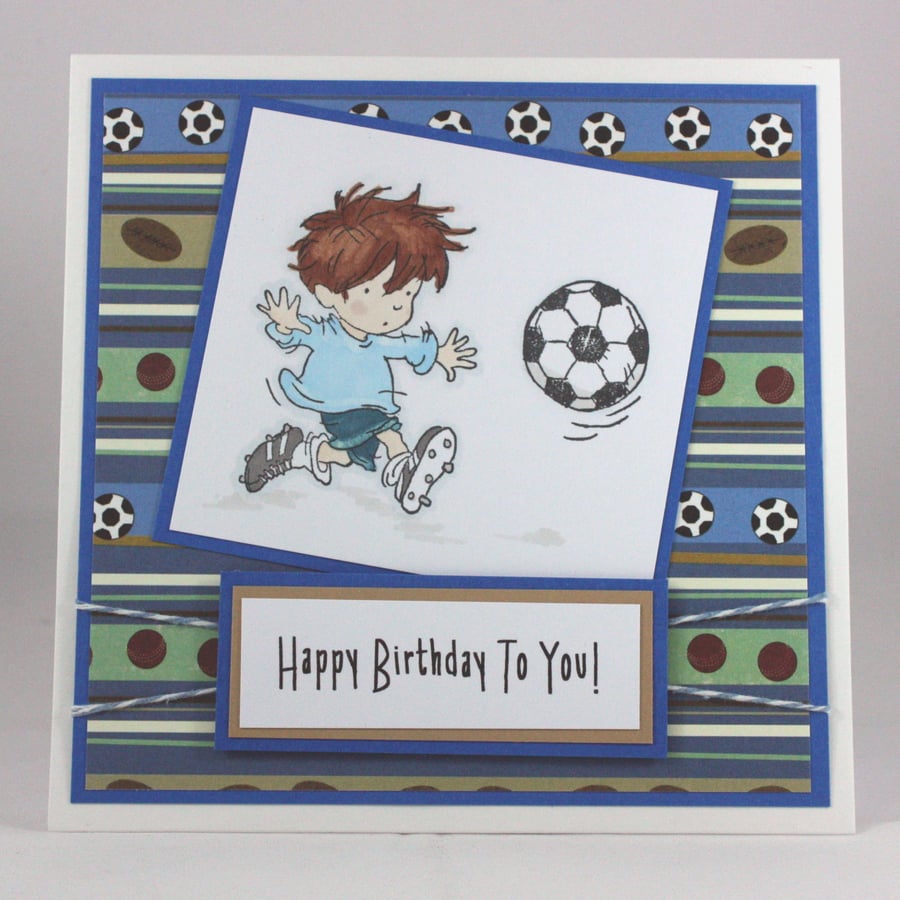 Handmade boy's birthday card - playing football