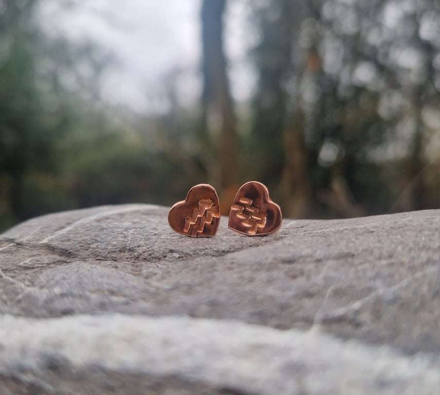 Aquarius Copper and Sterling Silver Heart Earrings