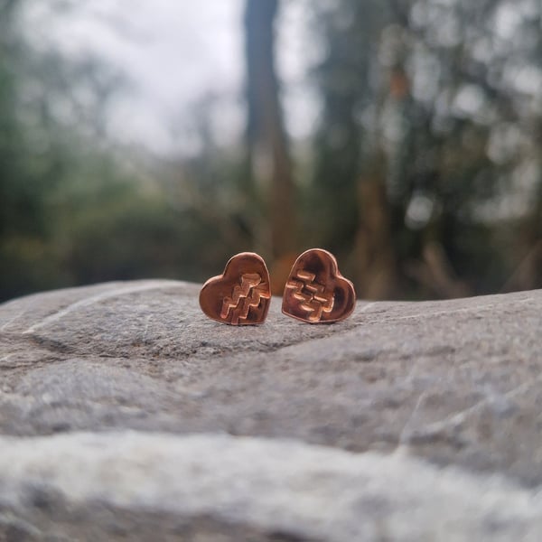 Aquarius Copper and Sterling Silver Heart Earrings