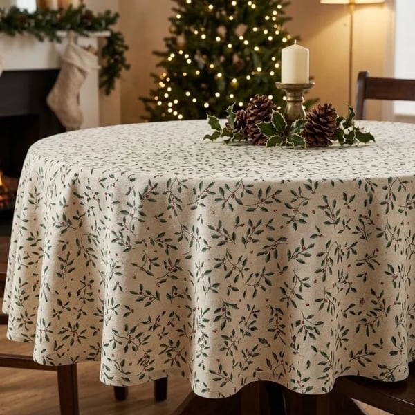 Christmas Holly Round Tablecloth 135cm 