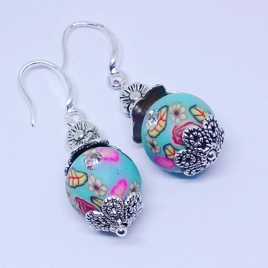Gorgeous Floral Beaded Earrings with Sterling Silver French Hooks