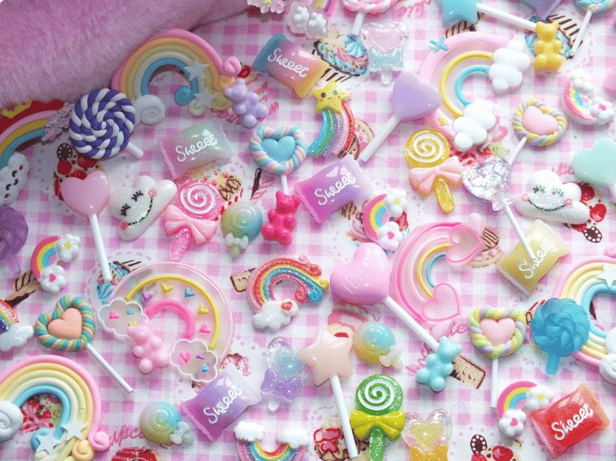 Resin Clay Rainbow Candy Land FAKE Sweets Lollypops Lollipops Kawaii 50 Pcs