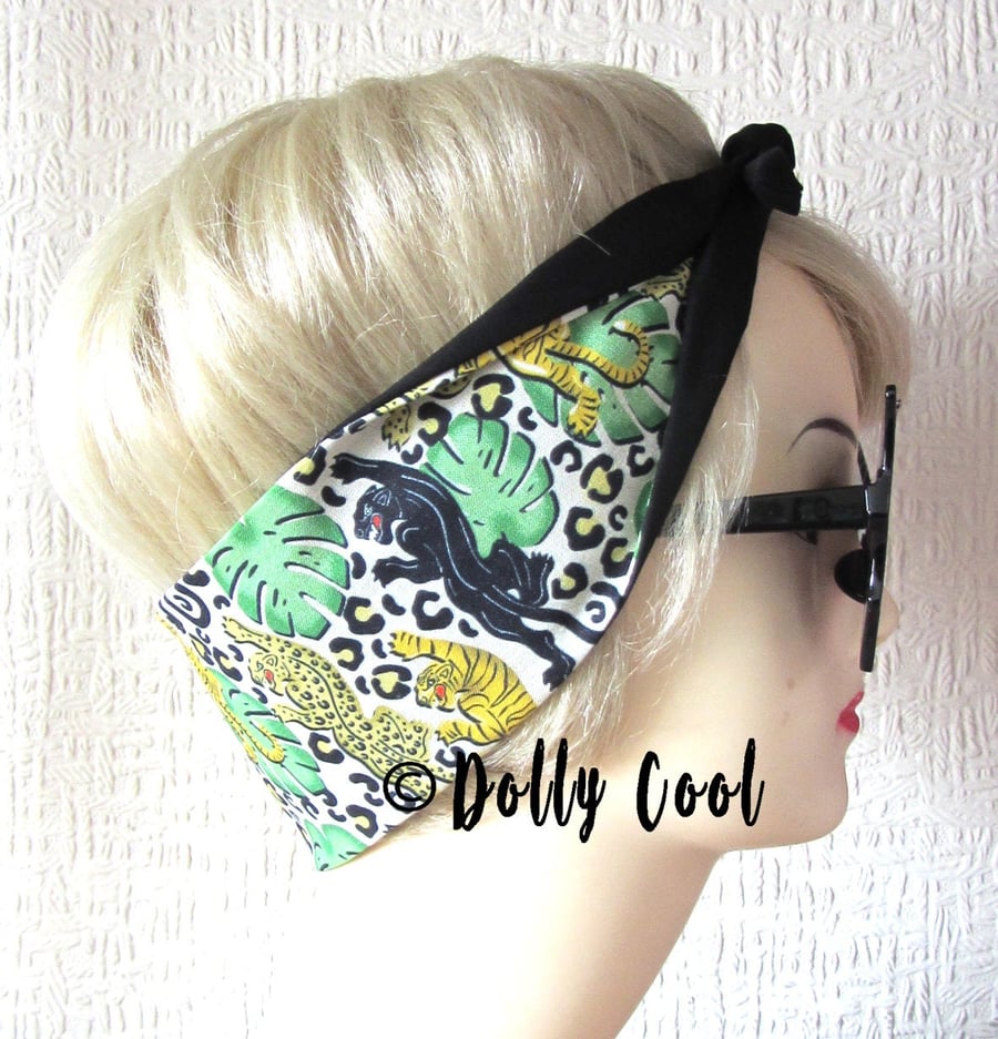 Big Cat Jungle Print Rockabilly Hair Tie - Scarf - Head Wrap - by Dolly Cool - B