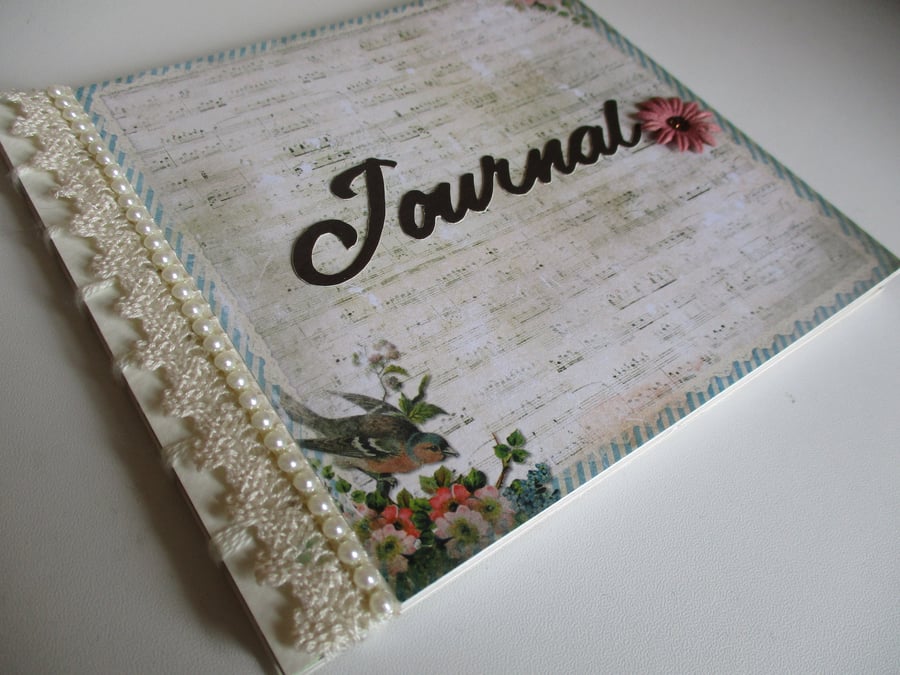 Floral Bird Notebook Journal - Sketch Book - Vintage Look - Nature - Handmade