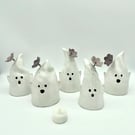Carved Ceramic Ghost Spooky Halloween Flower Decoration Tealight Lantern