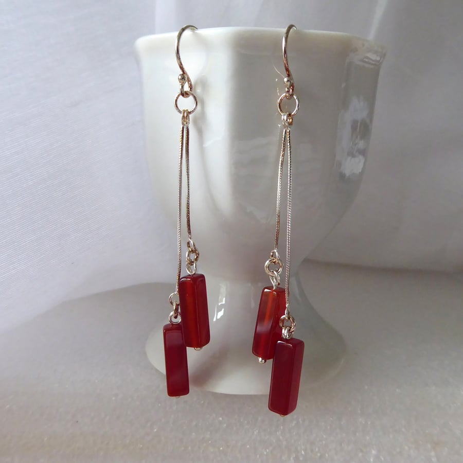 Sterling Silver and Double Rectangular Carnelian drop Earrings