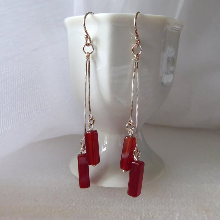 Sterling Silver and Double Rectangular Carnelian drop Earrings
