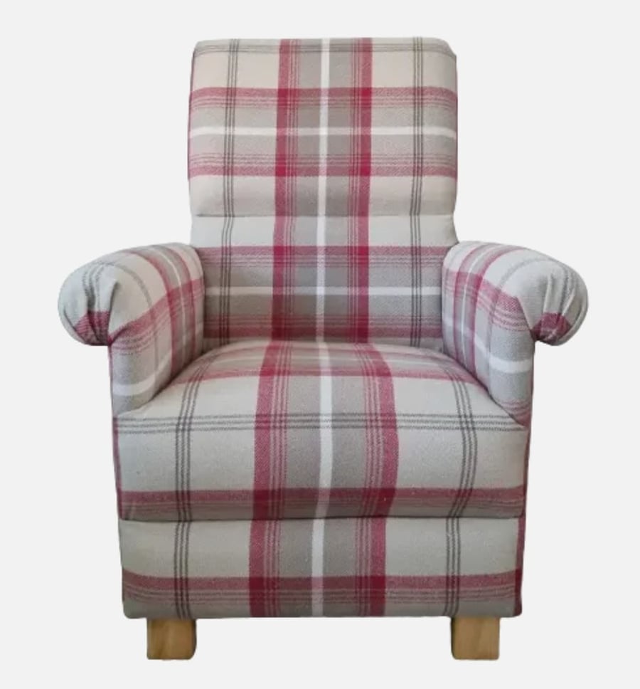 Red Tartan Armchair Adult Chair Porter Stone Balmoral Cranberry Checked Cream 