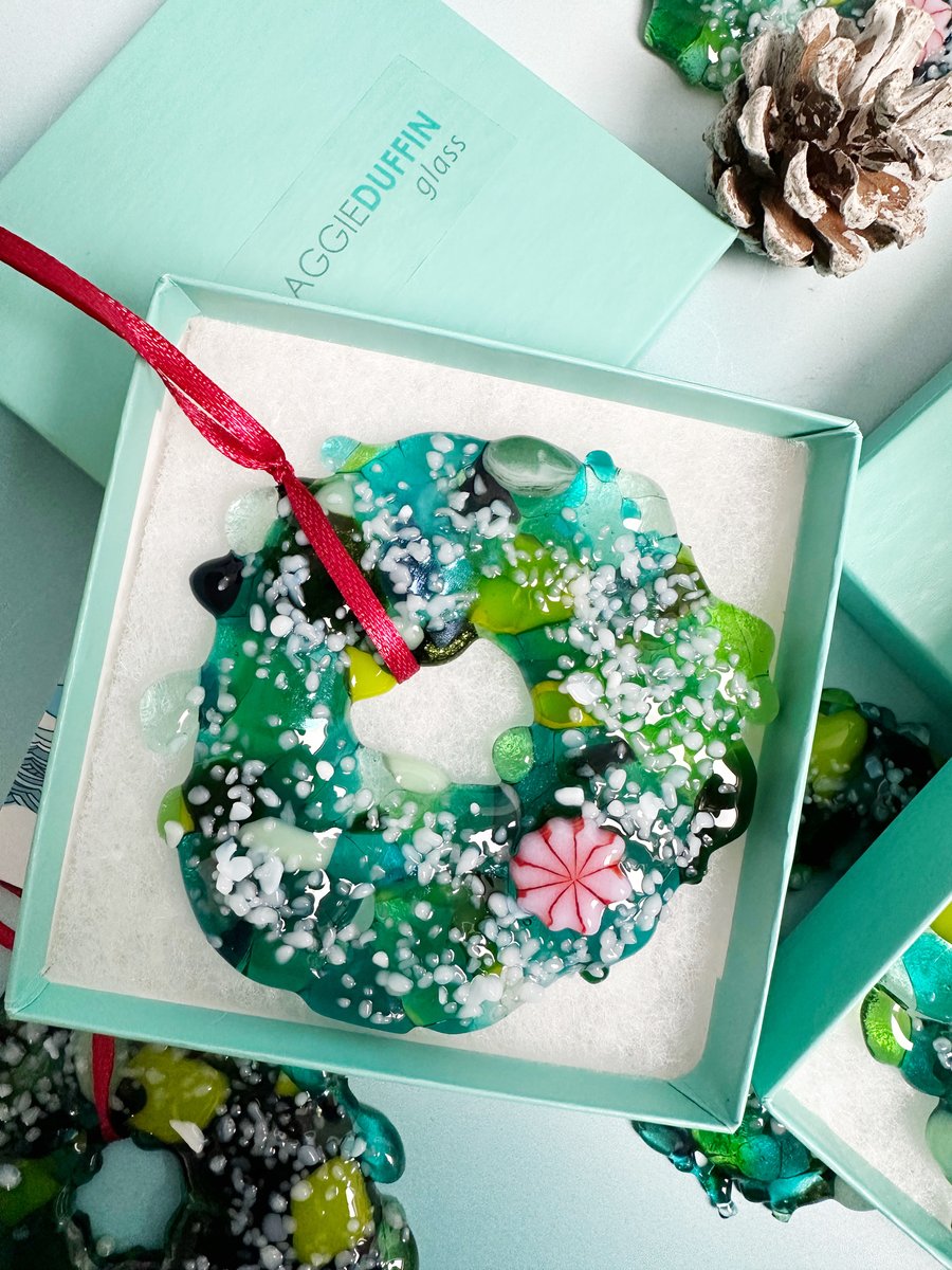 Fused Glass Christmas Wreath - Tree Decoration - Green