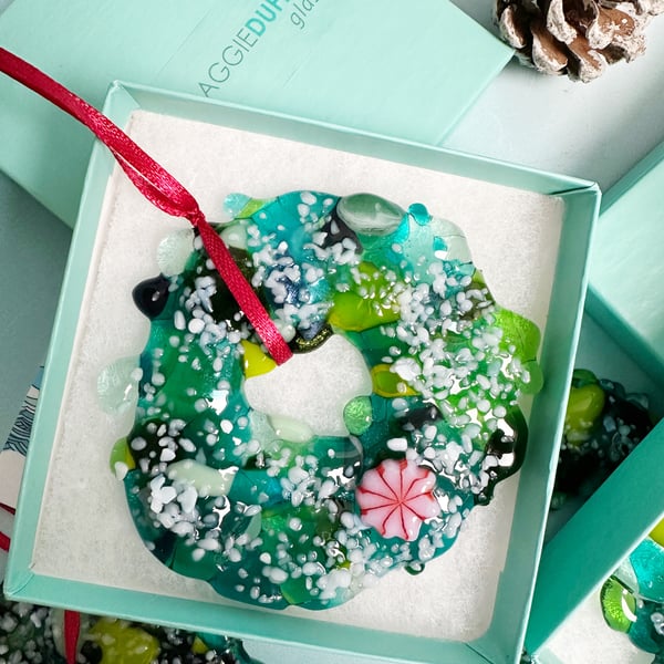 Fused Glass Christmas Wreath - Tree Decoration - Green