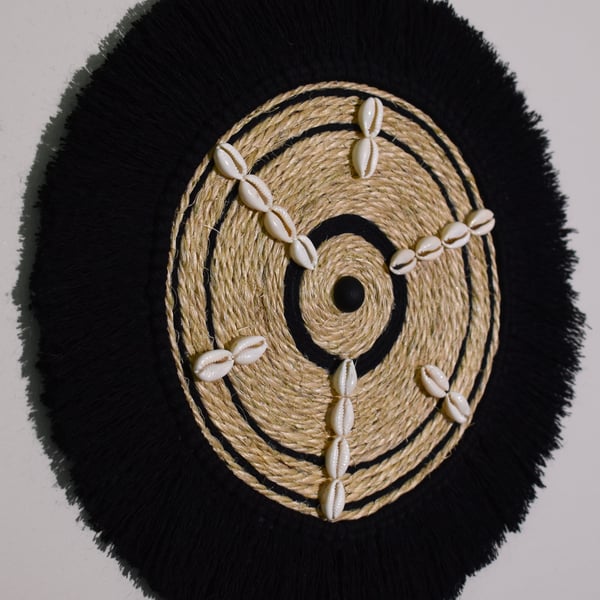 Black & Sisal Fringed Wall Hanging (small)