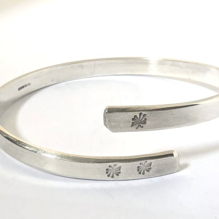 Dandelion Bangle, Recycled Sterling Silver, Hand Stamped