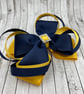 Large 5 inch Navy and Yellow Gold Double Layer Bow with Double Loops - Image 2