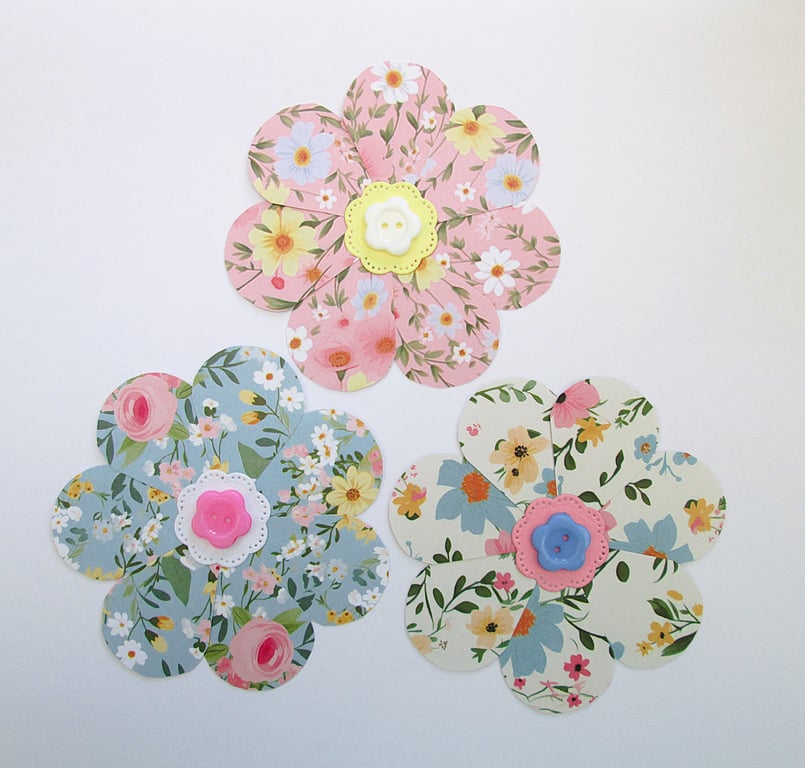 Handmade large paper flowers for junk journals, card toppers, room decor