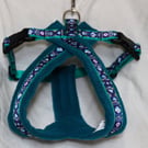 Adjustable Lightweight Dog Harness with Soft Teal Fleece Lining, Vibrant Aztec 