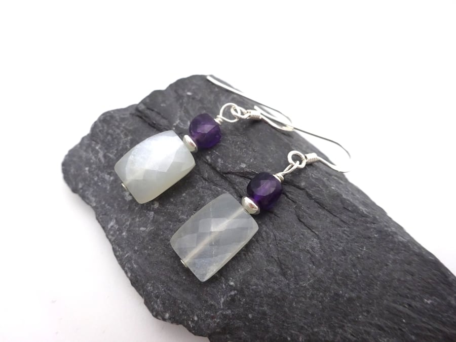 moonstone and amethyst gemstone earrings