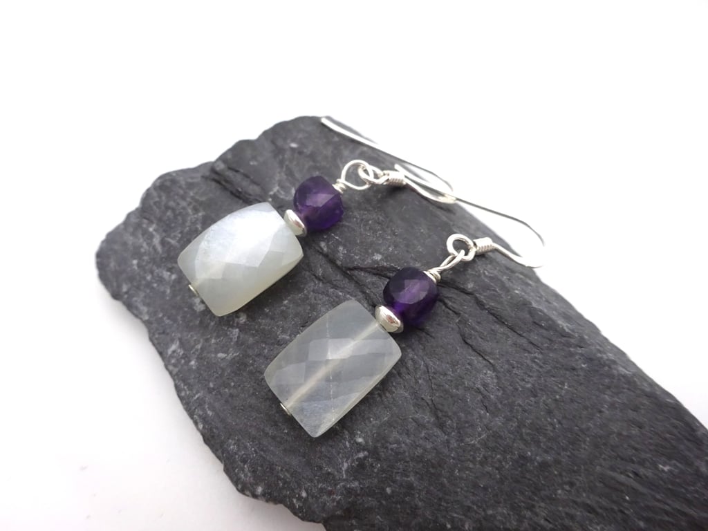 moonstone and amethyst gemstone earrings