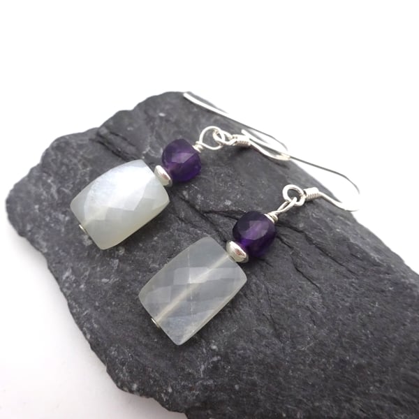 moonstone and amethyst gemstone earrings
