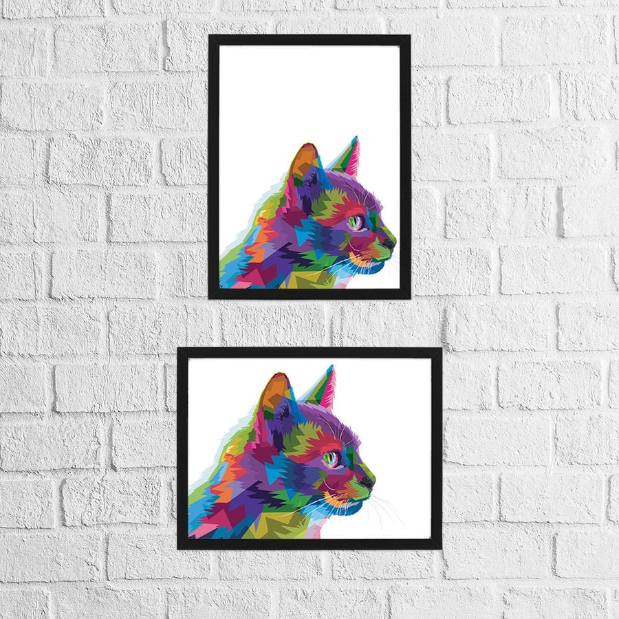 Cat geometric rainbow animal print