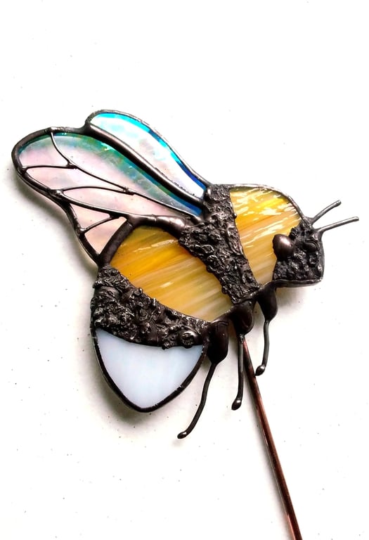 Stained Glass Bee Plant Decoration - handmade in Hampshire