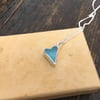 Steel blue sea glass & silver heart shaped pendant with necklace 