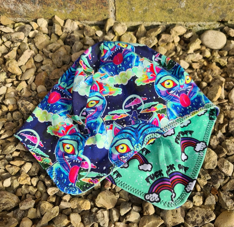 Reversable Bike Helmet Hat Adult L - Blue Tiger & Sweary 