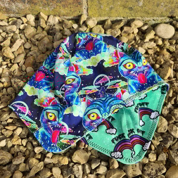 Reversable Bike Helmet Hat Adult L - Blue Tiger & Sweary 