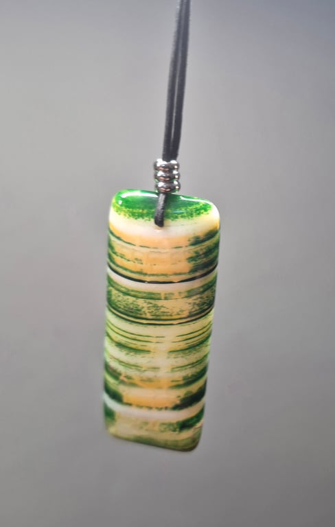 Green and Yellow Fire Agate Oblong Pendant