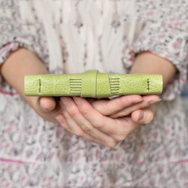 Leather Book - Citrus Green- Handbound Leather Wrap Blank Journal - 6 x 4