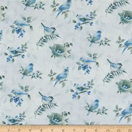 Fat Quarter Spring Blue Birds and Berries Allover 100% Cotton Quilting Fabric