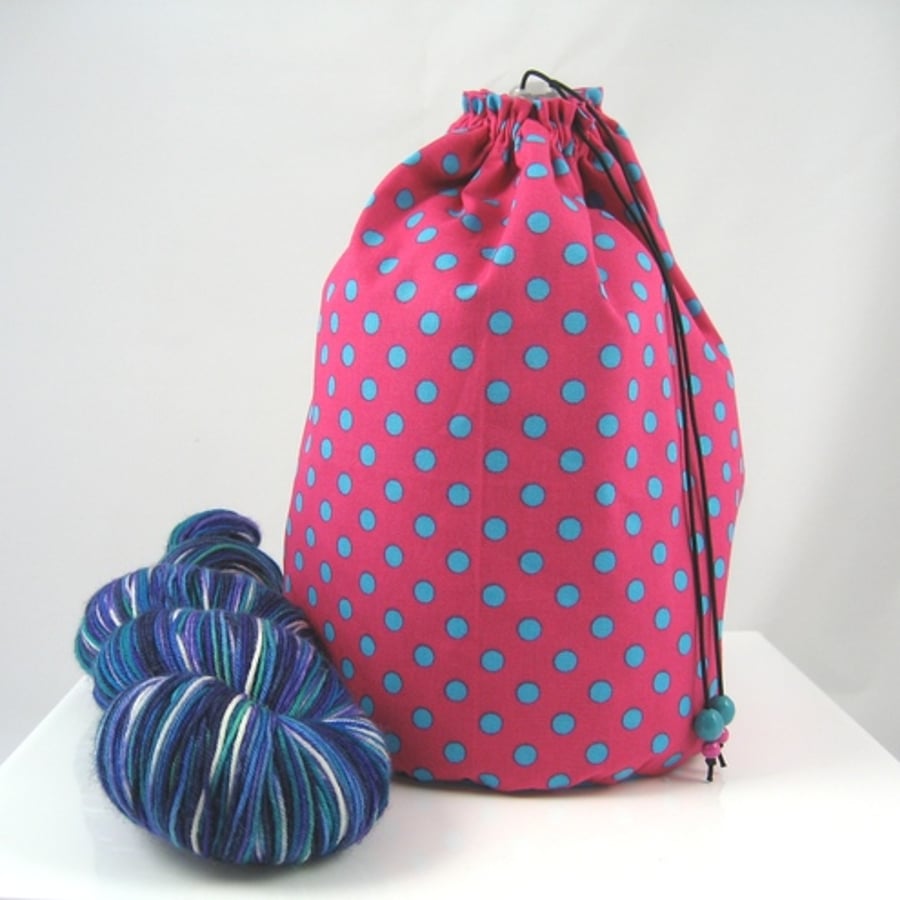 RESERVED Pink & Turquoise Spotty Project Bag