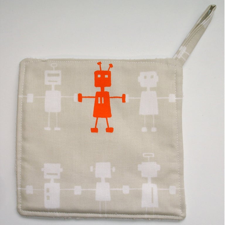 Robot Pot Holder Orange Potholder Kitchen Grab Mat Pad Surface Saver Robots