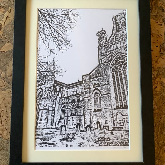 Durham Cathedral, Unique Monochrome Print, Framed, Eco Friendly Gifts, New Home 